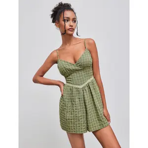 Cider [size 2-10] V-neck Check Ruffle Zipper Romper
