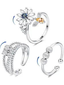 3 Pcs Anxiety Ring Fidget Rings for Anxiety Spinner Ring Figit Spinning Ring Anxiety Ring for Women Men Butterfly Flower Beads Worry Stress Ring Set Adjustable