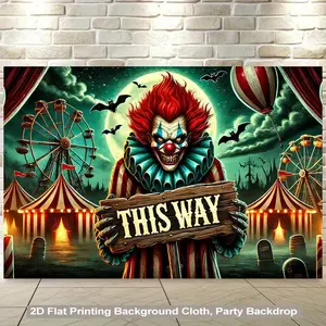 1pc 2D Flat Creepy Clown Carnival Backdrop Pennywise - Inspired Clown IT - Themed Design - Vibrant Polyester Fabric Wall Hanging Horror pty Decor Birthday Themed Events - Easy - to - Hang Pri
