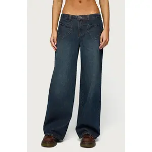 Edikted Women's Heart Pockets Low Rise Baggy Jeans