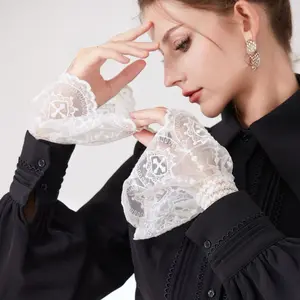Subculture lace embroidery female fake cuffs, cross lace goth style cos play accessories hand sleeves, two-dimensional false cuffs
