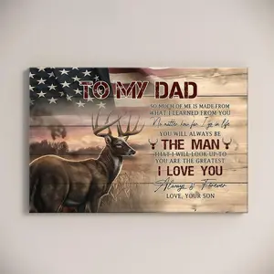 TO MY DAD Gift from son - rustic deer & american flag canvas wall art - emotional hunting theme poster for father's day & birthday