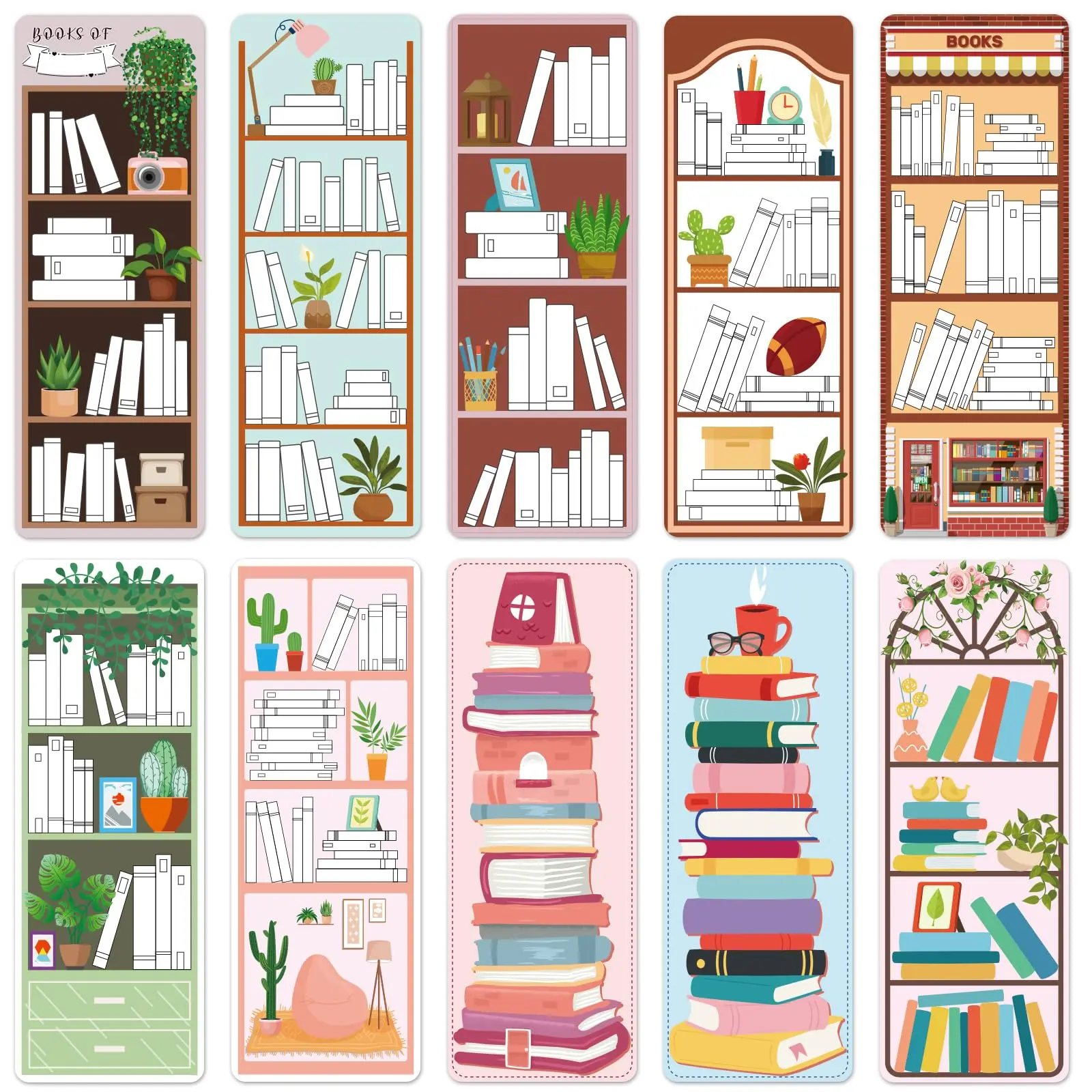 Book Tracker Bookmark, 10/20pcs Bookshelf Design Double-sided Reading Page Marker, Cute Bookmark for Reading, Book Accessories