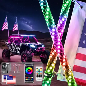 LED Whip Lights 2FT With Spring Base App And Remote Control RGB Spiral Chasing Music Sync For UTV ATV Holiday Gift