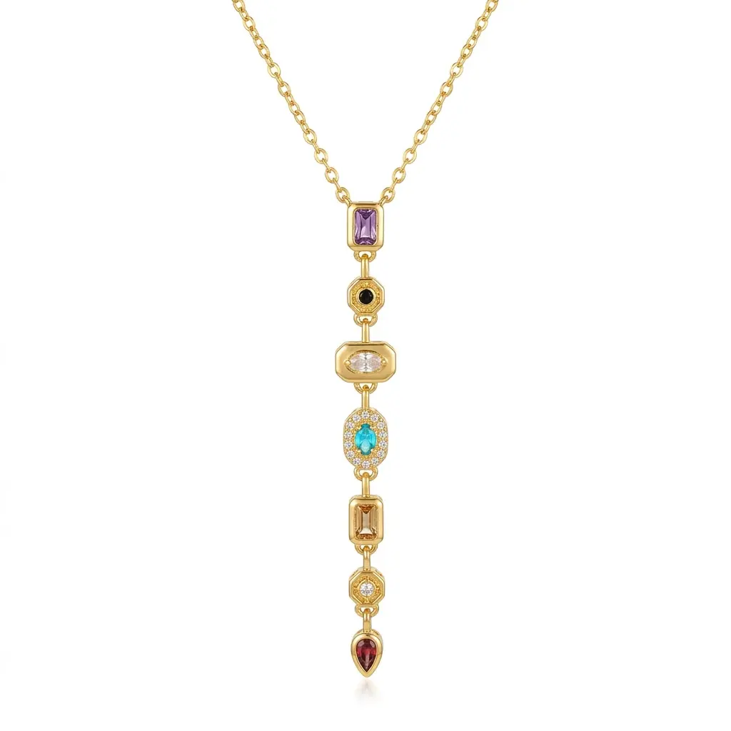Women's Adjustable Boho 7 Chakra Stone Pendant Necklace - Pave Artificial Gemstone, Gold Tone Boho Necklaces, Gifting Accessory for Christmas, Birthday, Adjustable Pendants Necklaces