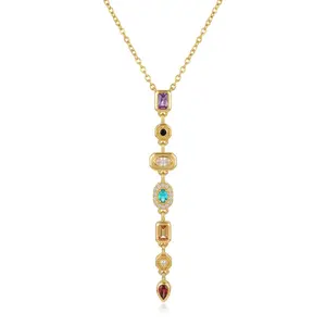 Women's Adjustable Boho 7 Chakra Stone Pendant Necklace - Pave Artificial Gemstone, Gold Tone Boho Necklaces, Gifting Accessory for Christmas, Birthday, Adjustable Pendants Necklaces,summerwins