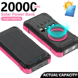 20000mAh Solar Charger Power Bank, Portable Fast Charging Phone Charger with Dual USB Ports, Built-in LED Flashlight & Compass, IP65 Waterproof Outdoor Emergency Power Bank