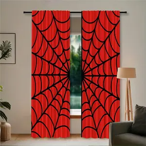 2pc black spiderweb and red printed semi-blackout curtains make a perfect gift for friends and are suitable for dorm rooms, bedrooms, living rooms, kitchens, dining rooms, studies, cafes, hotels, apartments, and home decor