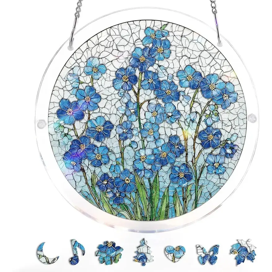 acrylic jigsaw puzzle | acrylic puzzle suncatcher, Window Art, Hanging Window Decor, Decorations that can be assembled into puzzles or hung directly,83 Pieces, 18.8cm,  Gift for Women, Men, Mom, Home Decoration, Farmhouse Style