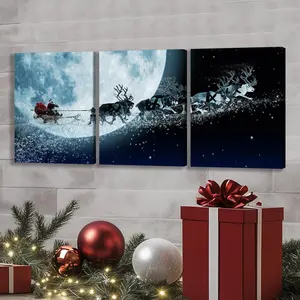 Christmas Themed Wooden Framed Canvas Painting, 3 Counts/set Colorful Christmas Pattern Wall Art, Wall Decor for Home Living Room Bedroom Office