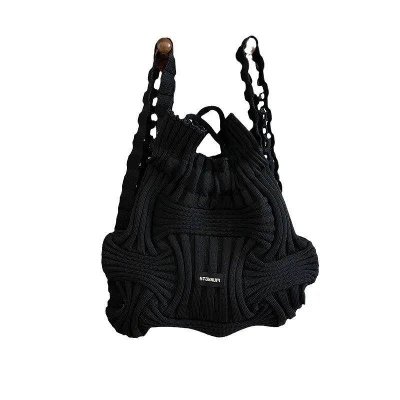 A stylish, casual, multi-functional, compressible knit solid color multifunctional expandable ladies' handbag, suitable for vacations, daily leisure travel, coffee shops, and tea time