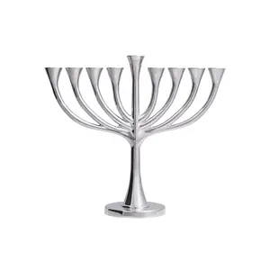 Hanukkah Candlestick Jewish Religious Candlestick for Family Decoration High-End Atmosphere Enhancing Silver Finish
