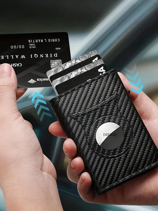 Rfid Men's Wallet with Airtag Holder, Slim Carbon Fiber Credit Card Case, Anti-Theft, Multi-Card Slots, Zipper Coin Pocket
