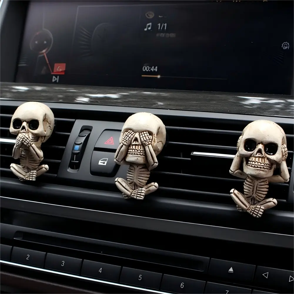 3pcs Halloween Party Decorations, Classic Skeleton Stone Ghost Resin Statues, Car Interior Accessories, Air Freshener Vent Decoration Gift, Car Interior Diffusers, Car Fragrance Set, Car Accessory