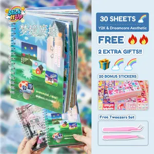 【Buy 1 Get 2 FREE】2 Styles 30 Sheets Dreamcore Aesthetic Sticker Book – Frutiger Aero Die-Cut Glossy Matte Textured Stickers for Journaling, Scrapbooking, Collage Art & INS Softcore Decor
