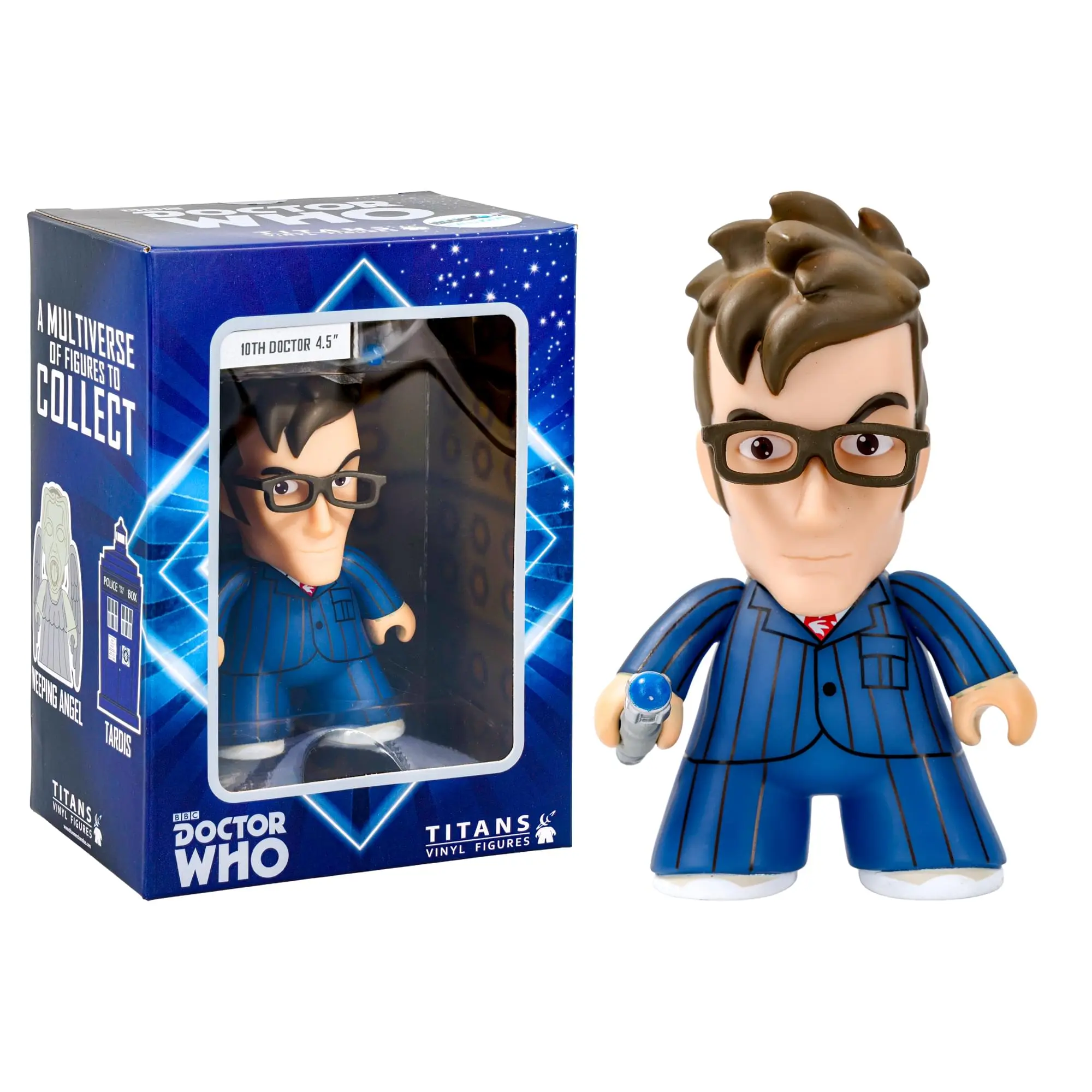 Doctor Who Titan Toys 10th Doctor Stylized Vinyl Action Figure - 6.5 Inches Large Size, Blue Pinstripe Suit Character Toy for Sci-Fi Fans, Adult Collectibles