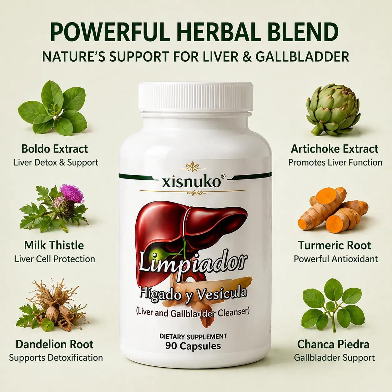 Liver Support Supplement with Natural Extracts, Milk Thistle and Boldo for Daily Herbal Wellness, 90 Capsules gado y f health