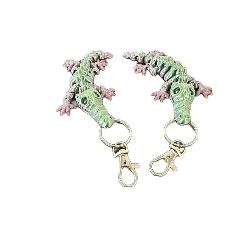Skeleton Crocodile Keychain - Green Crocodile Design with Metal Keyring