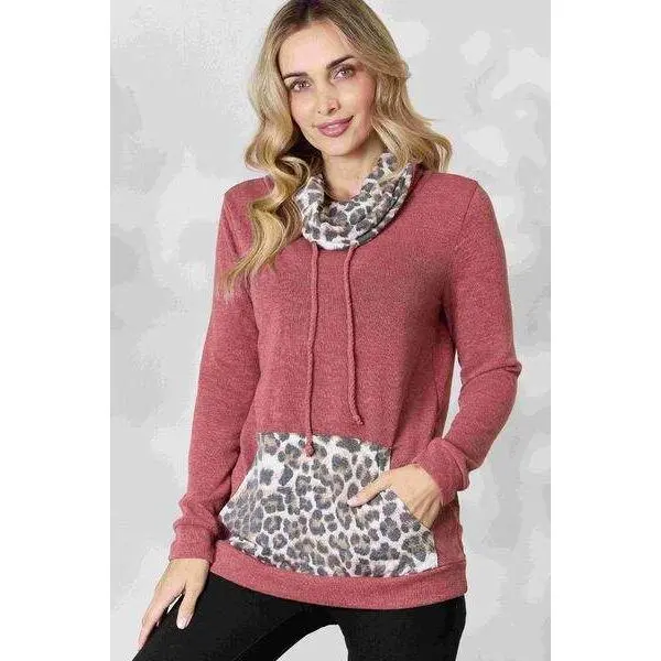 BiBi Leopard Drawstring Long Sleeve Top