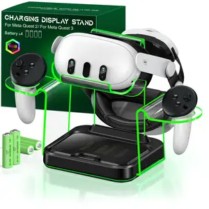 BEBONCOOL VR headset charging base for Meta Quest 2/Meta Quest 3, VR charging stand for Quest 3 accessories VR stand supports charging headsets, with 4 rechargeable NiMH batteries/USB-A to USB-C interface charging