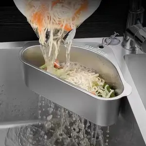 1pc, Drain Basket, Triangular Sink Filter, Stainless Steel Kitchen Sink Colander, Vegetable Sink Drainer Basket
