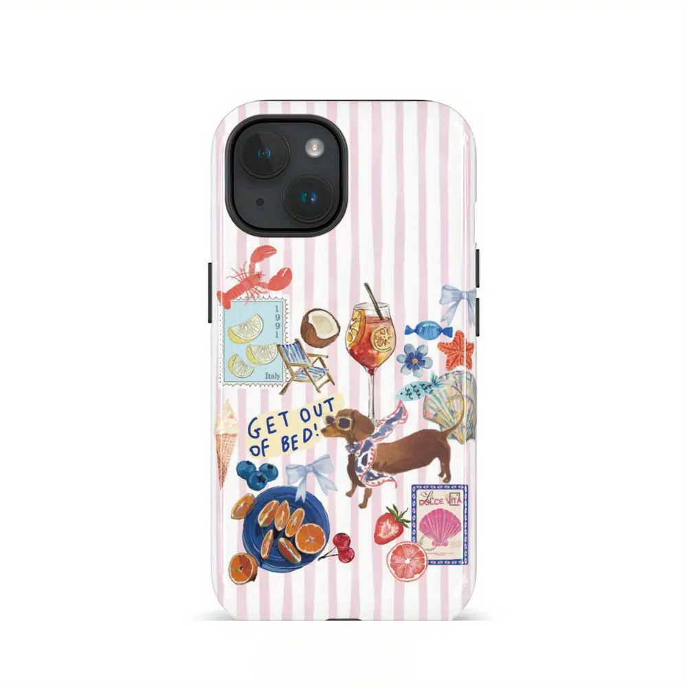 Summer vacation collage design pattern, durable and shock-absorbing glossy 2-in-1 phone case, suitable for iPhone 17 16 15 14 13 12 11 X, Samsung and other series models, can be given as a holiday gift to friends or home