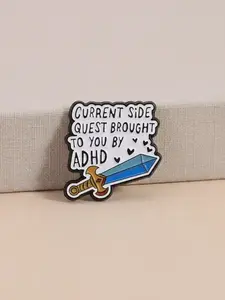 1pc ADHD Side Quest Pin Neurodivergent Humor Funny Brooch Cartoon Sword Style Badge Enamel Alloy for Mental Health Accessory Backpack Decoration Neurodiversity Gift