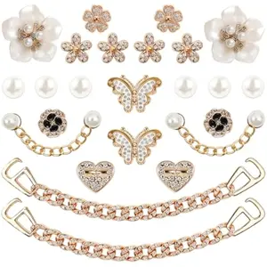 24 Pcs Bling Shoe Charms for Women, Flower Pearl Shoes Decoration Charms for Clog Rhinestone Shoes Chain Charm Cute Shoe Charms DIY Shoe Accessories for Birthday Party Valentines Day Gifts