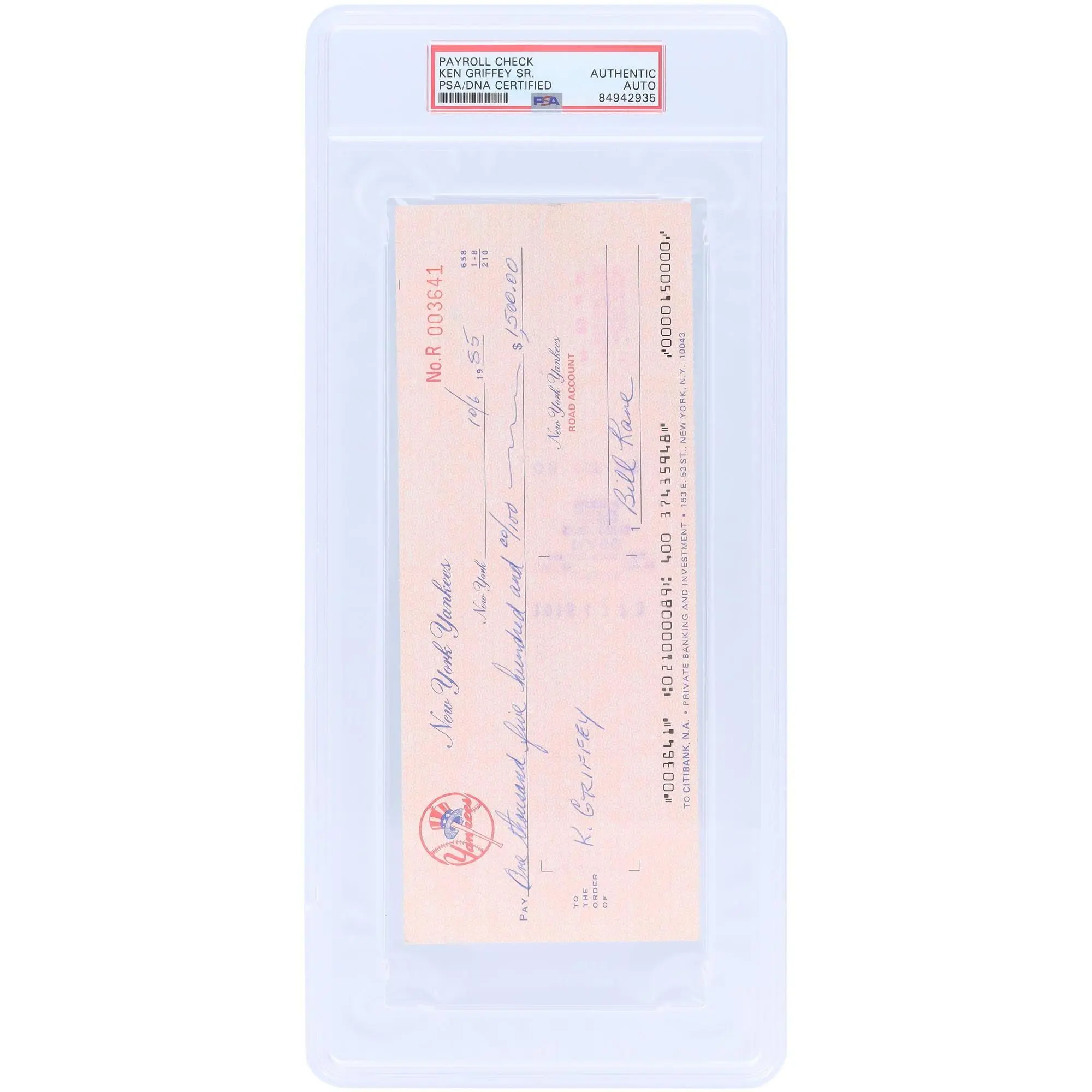 Ken Griffey Sr. New York Yankees Autographed Check from October 6, 1985 - PSA 84942935 - Fanatics Authentic Certified