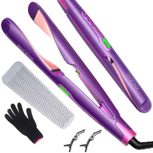 [US] ANGENIL Twisted Panel Women's Hair Styler, Hair Straightener Curler, 2-in-1 for Curling and Straightening, 55W/110-240V Dual Voltage Design, 11 Temperature Settings, Suitable for Various Hair Types, Comes with Hair Clips, Gloves, and Silicone Bag