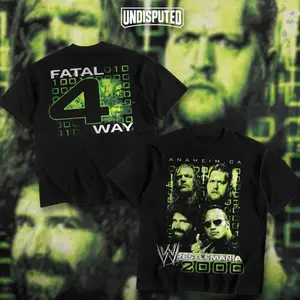 UNDISPUTED Wrestlemania 2000 WWE Heavy Cotton Unisex Shirt Fatal 4 Way Tshirt Triple H Mick Foley Big Show The Rock Wrestling Fan Apparel Menswear Direct-to-garment Breathable Printing 5UO