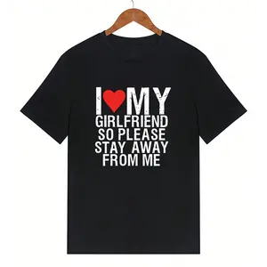Relationship statement tee featuring "I Love My Girlfriend" message in bold red and white