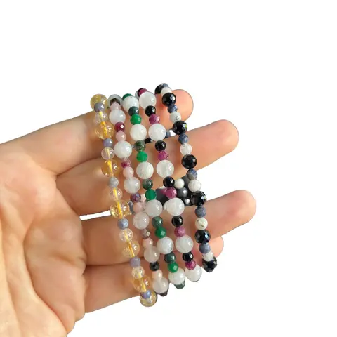 Zodiac Crystal Bracelet, Pick Your Sign, Three Gemstones with Charm, 7 to 7.5 in. Beaded