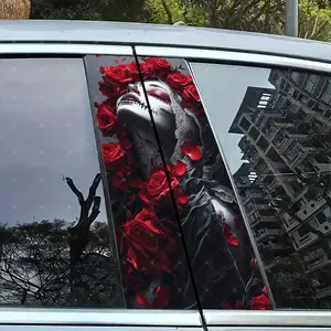 Gothic Rose Vinyl Stickers, Car B Pillar Protection Decals, Universal Car Sticker, Easy Peel & Stick, Sunproof Waterproof Scratch Resistant, All Car Models