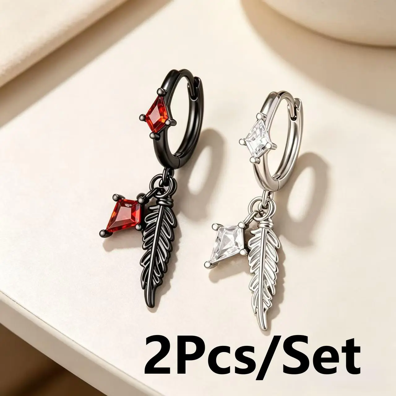 Couple's Alloy Drop Earrings with Feather & Rhinestone Motif, Ear Loops-Buckles Closure, Unisex Fashion Costume Jewelry for Daily Wear, Women's Accessory, Love Gift, Couples Ear Loops And Buckles