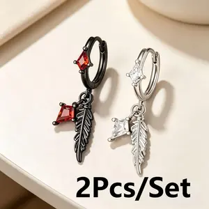 2Pcs/Set Feather Rhinestone  Earrings for Couples Ear Loops and Buckles
