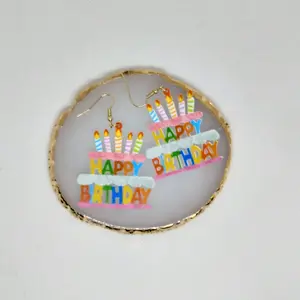 #119 "Happy Birthday" Cake with 5 Candles Earrings, Party, Birthday, Acrylic