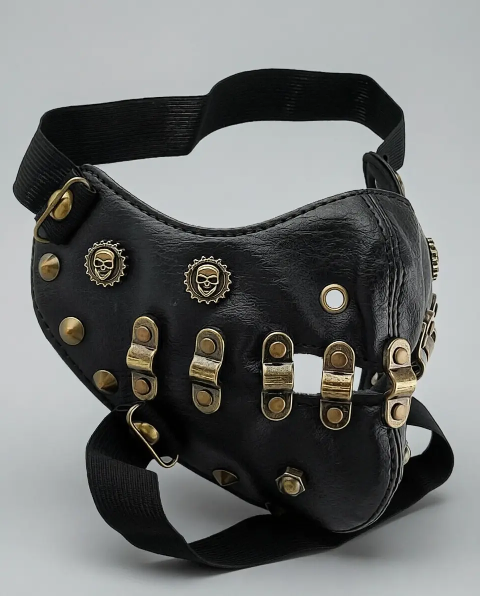 Steampunk-Style Protective Dust Mask, Personalized with Alloy Chain, Buckle, and Skull Accessories (Sports & Outdoor Face Cover Accessory)
