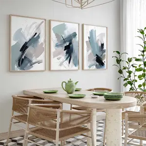 Modern Abstract Art Blue Grey Wall Art Set of 3 Printable Wall Art Modern Farmhouse Decor Bedroom Wall Art Blue Art Prints, Unframed Poster