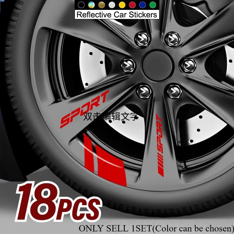 1SET Red Reflective Wheel Logo Decor Sticker, Reflective Car Stickers, Car Decals, Multipurpose Car Decal, For Car Wheels, Backpacks, "SPORT", Dynamic Stripe Themed Decor, Automotive Decals, Decal For Cars