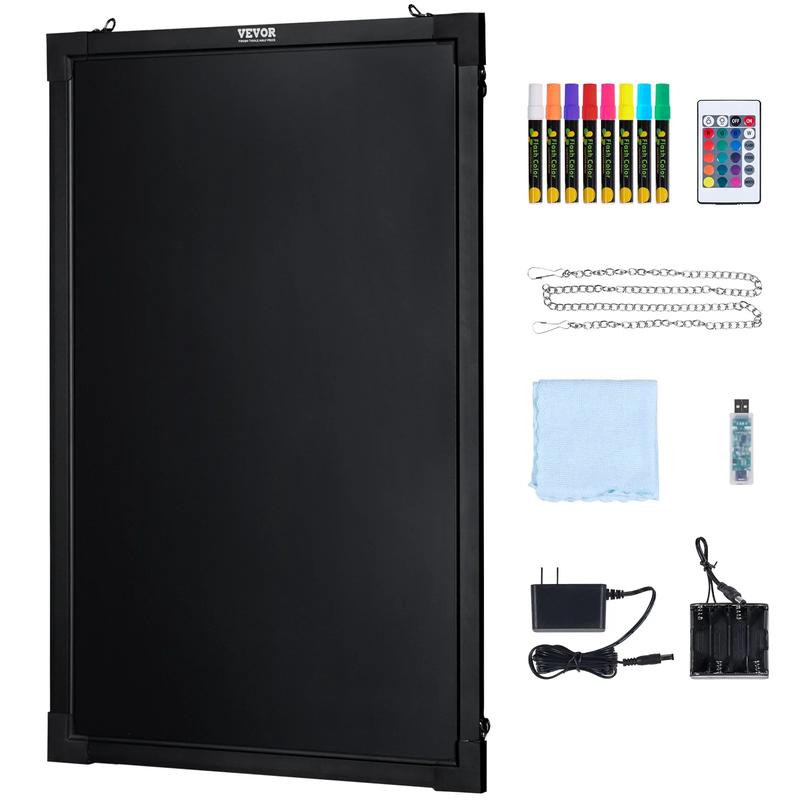 VEVOR LED Message Writing Board, TikTokShopBlackFriday, 24"x16" Illuminated Erasable Lighted Chalkboard, Neon Effect Menu Sign Board, Drawing Board with 8 Fluorescent Chalk Markers and Remote Tested to UL Standards