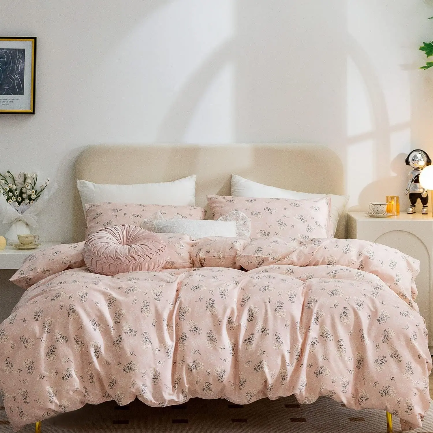 Queen Floral Comforter 3 Botanical Flower Comforter Garden Style Pink for Seasons 1 Comforter and 2 Pillowcases