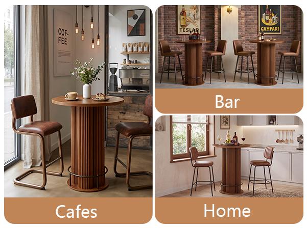 Giratree Bar Table, 39.37" H Round Bistro Table Fluted Pub Table with Base & Metal Ring Footrest Wood Cocktail Desk for Patio, Coffee House, Living Room, Kitchen, Small Space