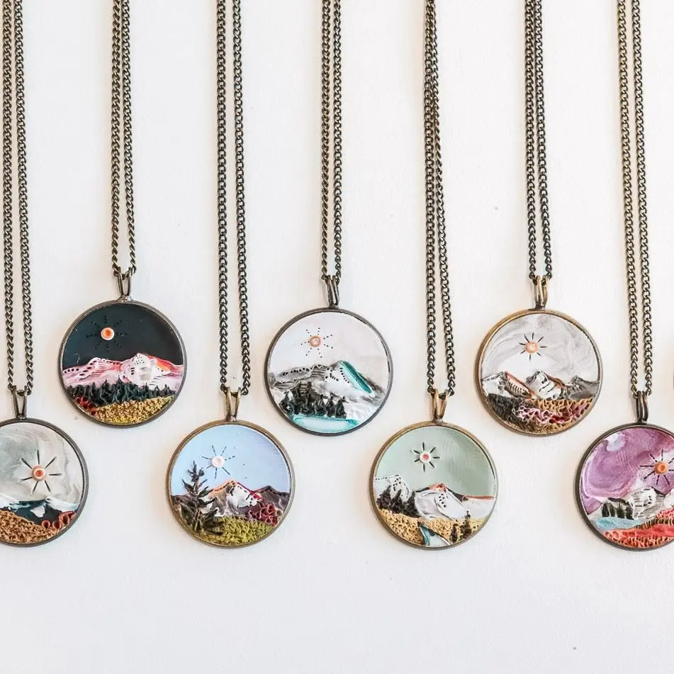 Mountain Scape Earth Clay Necklace