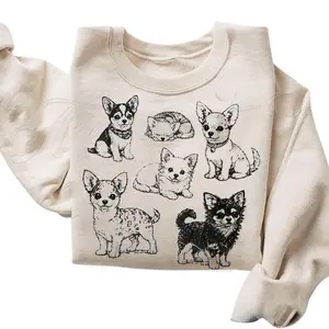 The Chihuahua Vintage Sweatshirt, Drawn Chihuahuas Graphic Tee, Gift Chihuahua Mom, Cute Dog Tees, Retro Tattoo, Menswear Top, Womenswear Top Underwear Streetwear