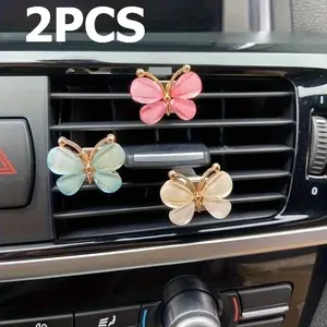2pcs Fashion Butterfly-Shaped Car Vent Clips Cute Butterfly Car Interior Decorations Girly Car Accessories
