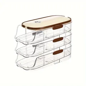 1 Pack Double Row - Single/Double/Triple Layer Egg Rack, Refrigerator Egg Storage Box, Egg Pick Basket, Space Saving Automatic Rolling Egg Organizer, Large Capacity Egg Holder Dispenser for Fridge Storage