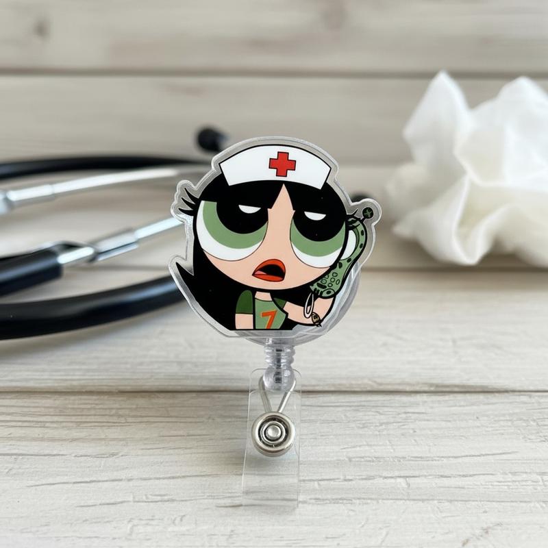 Power puff girls Retractable ID Badge Reel Nurse Accessory Unique Gift for Her Coworker Gift