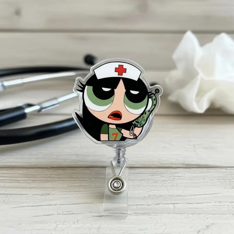 Power puff girls Retractable ID Badge Reel Nurse Accessory Unique Gift for Her Coworker Gift