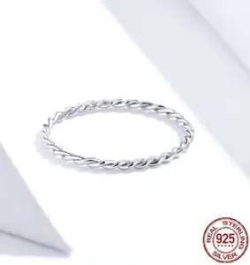 Delicate 925 Sterling Silver Simple Twist Rope Ring (Size 4-9)